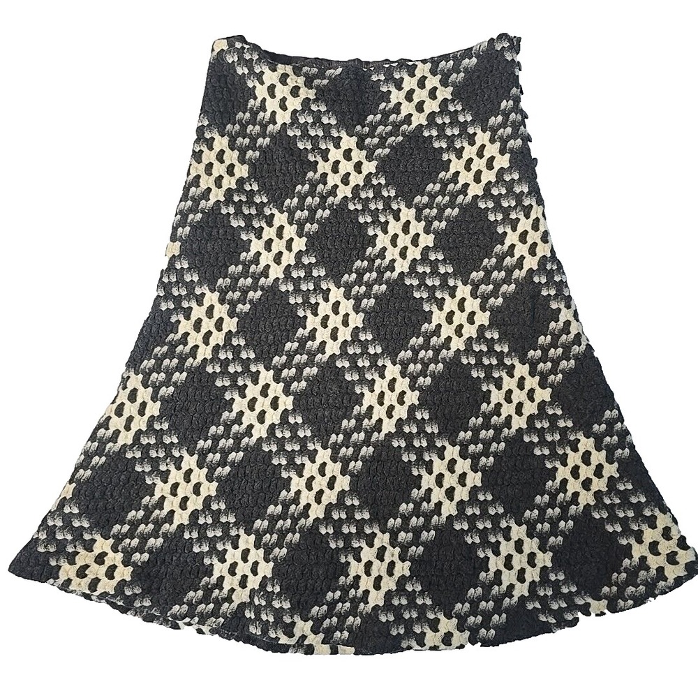 Express Lambswool‎ Skirt Womens 3/4 Gray Cream Geometric Popcorn Knit A-Line